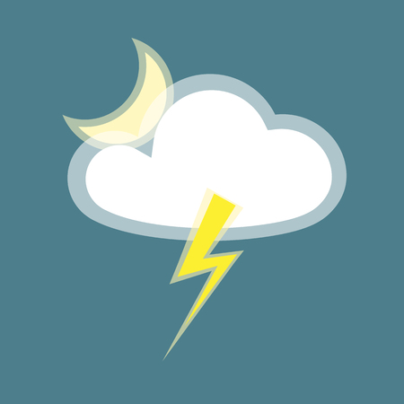 Cloud lightning moon icon element simple app Isolated on blue background Icon of rainy weather night thunder lightning Flat design element of app banner meteo weather cloud lightning moon icon Vectorのイラスト素材