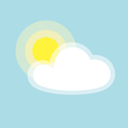 Sun cloud icon element simple app Isolated symbol on blue background Icon cloudy weather Flat design element of applications banner card meteo weather yellow sun cloud icon Vector wallpaper appのイラスト素材