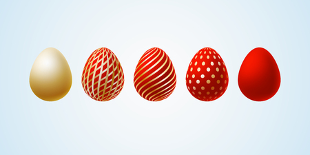 Easter egg Set of elegant modern luxury red gold Easter eggs with a spiral lines pattern specks dots on a light background Egg design element for elegant Easter cards luxury elegant graphic Vectorのイラスト素材