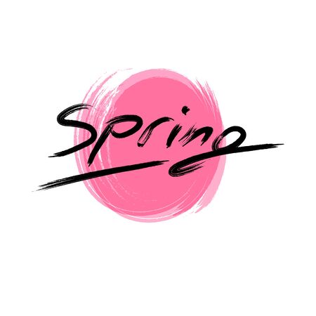 Spring Lettering Banner Modern watercolor pink grunge tag on a white background with handwritten spring lettering Banner card tag for beauty sale ads Promo discount spring summer theme fashion Vectorのイラスト素材