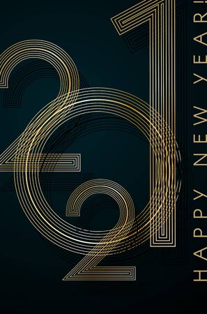 Gold lines 2021 New Year on a blue background Creative element for design luxury card invitation party for the New Year 2021 and Christmas Modern design gold line 2021 festive invitation card Vectorのイラスト素材