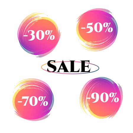Price tag discount 30 50 70 90 sale Set Bright duotone gradient banner for web stores shop online sale sticker promo action Modern label price tag theme business ads marketing promotion Vector titleのイラスト素材
