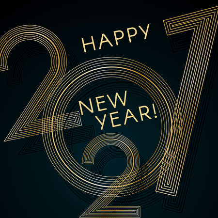 2021 New Year Gold lines on a blue background Creative element for design luxury card invitation party for 2021 New Year and Christmas Modern design gold line 2021 festive invitation card Vector iconのイラスト素材