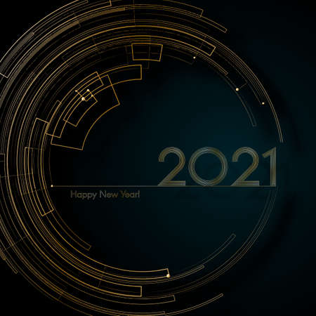 Cyber luxury gold futuristic line 2021 New Year Blue background Modern creative design element luxury elegant cards invitations for the New Year 2021 Modern tech design Circle pattern gold line Vectorのイラスト素材