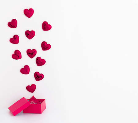 Red box with red hearts on a white background.