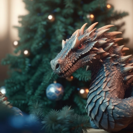 Many wooden dragons on a white background. Symbol of 2024. Chinese New Year. Christmas.の素材