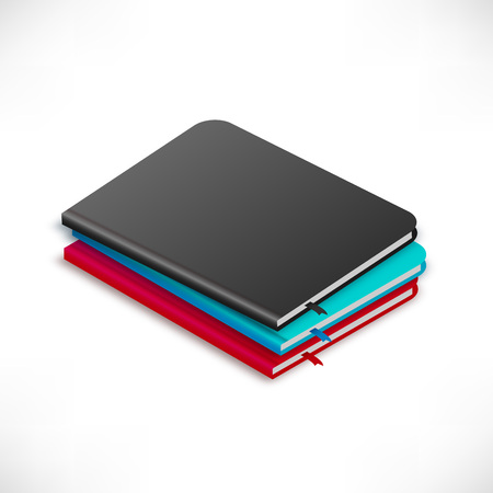 Isometric stack of books on a white background. Vector illustration template design with books pile. Realistic colored icon.のイラスト素材