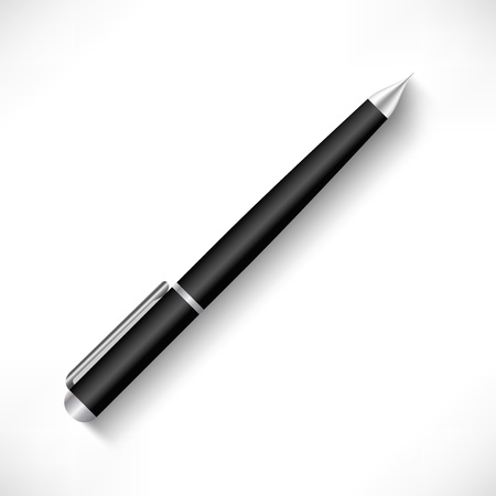 Realistic 3D black pen with silver elements isolated on white background. Vector illustrationのイラスト素材