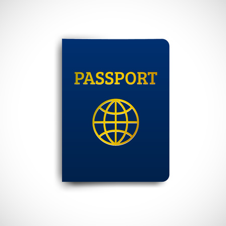 International passport blue cover with shadow template isolated on white background. Vector illustrationのイラスト素材
