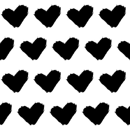 Vector seamless doodle pattern with black grunge hearts. Abstract geometric hand drawn texture for print, paper, design, fabric, decor, gift wrap, backgrounds. Vector illustrationのイラスト素材