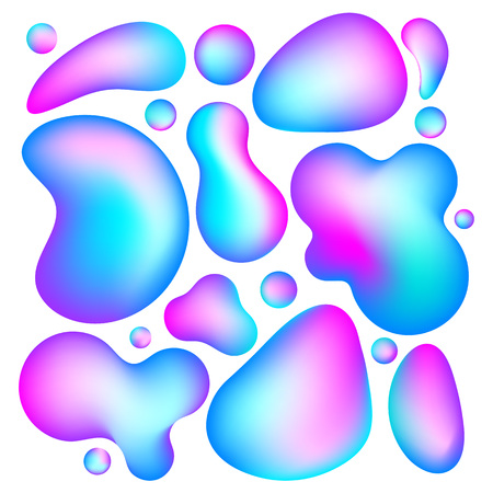 Gradient neon fluid shapes collection. Set isolated liquid iridescent design elements, holographic chameleon paint splash for web, mobile apps, background, banner, coverのイラスト素材