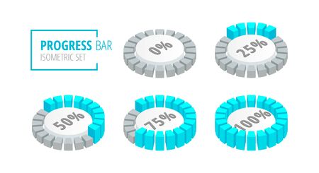 Set of circular progress loading bar isometricのイラスト素材