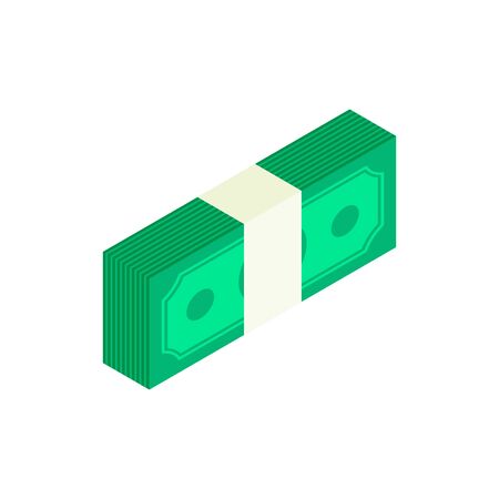 Isometric dollar bundle of cash icon. Stack of notes in trendy style isolated on white background. 3d Money symbol for web, design, game, apps. Vector illustrationのイラスト素材