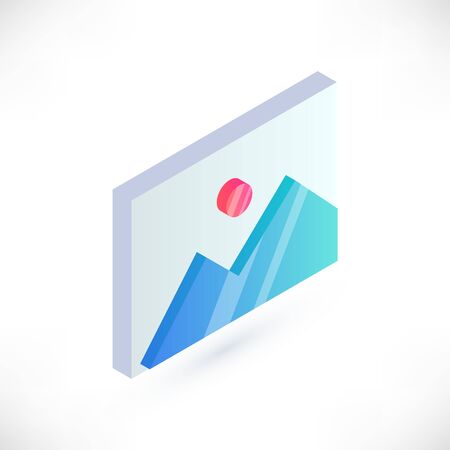 Isometric Picture icon. 3d image sign nature landscape isolated on white. High quality photo gallery vector symbol for design, web site, mobile app, infographicsのイラスト素材