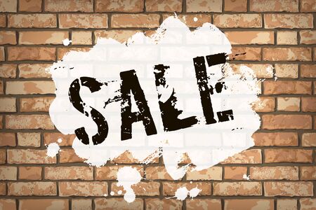Sale banner design with white paint stain on grunge brick wall background. Black Friday, sale graphic poster. Vector illustration design template for flyer, shopping, discount, webのイラスト素材