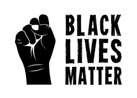 Black Lives Matter. Vector Illustration with text and strong black fist on white background. Protest against racism and social inequality concept. For social media, web, banner.のイラスト素材