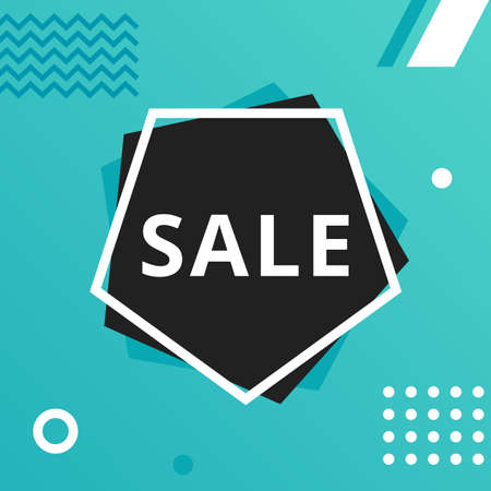 Geometric shapes square sale banner blue. Abstract modern color background. Minimal discount shop design. For web, cover, flyer, header, page, brochure, social media post. Vector illustration.のイラスト素材