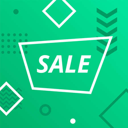 Geometric shapes square sale banner green. Abstract modern color background. Minimal discount shop design. For web, cover, flyer, header, page, brochure, social media post. Vector illustration.のイラスト素材