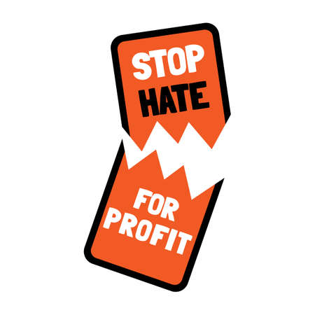 Stop hate for profit concept with broken mobile phone. Social media boycott campaign against hate,...