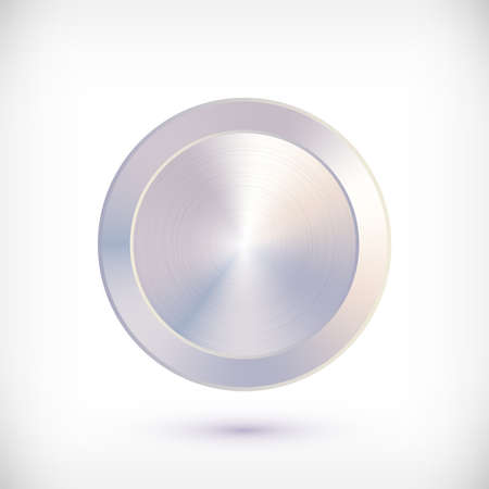 Metal chrome circle badge. Vector Metallic textured steel button, shiny design elements for background, web, apps.のイラスト素材