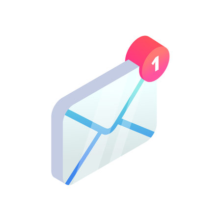 New incoming message isometric icon, 3d Email Mobile app notification. New e-mail sign. Social network, sms chat, spam, new mail vector symbol for website, landing page design, advert.のイラスト素材