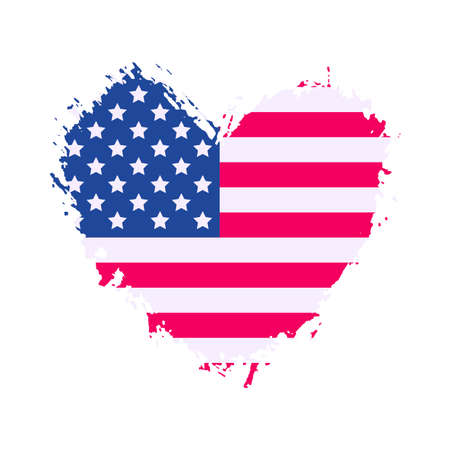 USA vector grunge heart flag. United States of America flag colors brush stroke textured heart shapeのイラスト素材