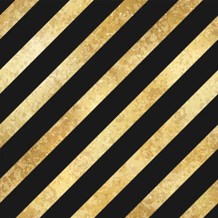 Vector Geometric Diagonal Striped Golden Seamless Pattern. Shiny gold foil patina repeat texture with black lines. Abstract stripes modern luxury metal print for digital paper, background, wallpaperのイラスト素材