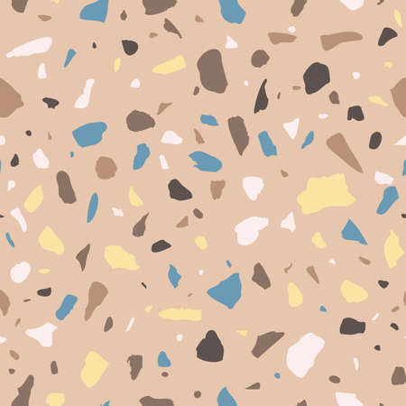 Vector Terrazzo seamless pattern. Abstract color italian flooring stone, concrete brown texture. Classic granite natural textured background for interior design, print, wallpaper, fabric, textileのイラスト素材
