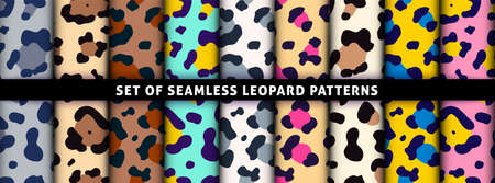 Trendy leopard seamless pattern set. Vector hand drawn cute wild animal skin color texture collection for fashion design, fabric, textile print, wrapping paper, backgrounds, wallpaperのイラスト素材