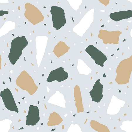 Vector Terrazzo seamless pattern. Abstract italian flooring stone, concrete multicolor small elements texture on grey background. Granite natural textured print for home interior design, textile.のイラスト素材