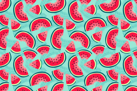 Vector watermelons hand drawn print horizontal background. Cute summer fresh fruits pattern....