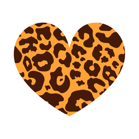 Heart shape with Leopard print texture. Abstract design element with wild animal cheetah spot skin pattern. Vector illustration textured heart for fashion print design, tag, Valentines card.のイラスト素材