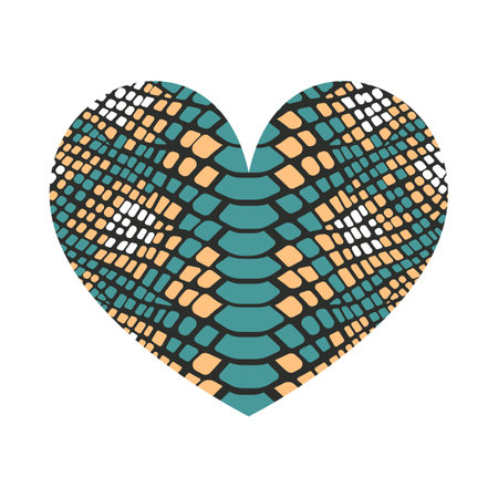 Heart shape with snake print texture. Abstract design element with wild animal reptile skin pattern....