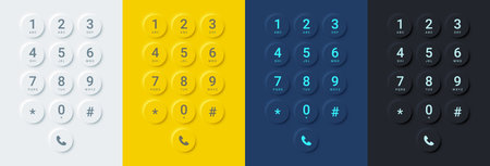 Realistic smartphone dial screen buttons color set. Vector keypad with numbers and letters for...