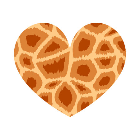 Heart shape with giraffe print texture. Abstract design element with wild animal spot skin pattern. Vector illustration cow textured heart for fashion print design, tag, Valentines card.のイラスト素材