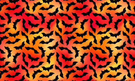Halloween Bat pattern horizontal background. Vector Happy Halloween print with flying black bat...