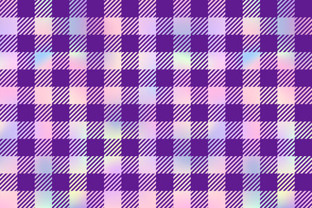 Holographic Plaid patten background. Vector checkered violet and rainbow gradient plaid textured print. Shiny Iridescent plaid texture for fashion, print, design, wallpapers.のイラスト素材