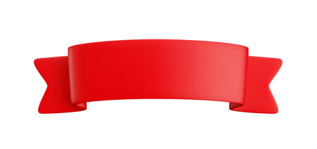 Vector Realistic 3d Red Ribbon isolated on white background. Vintage design element, decorative sticker. Cartoon 3d shiny ribbon for sale banner, advert, game, app.のイラスト素材