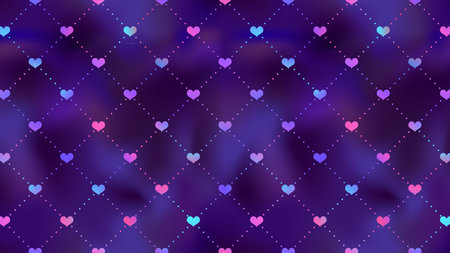 Cute neon pink heart background. Vector love hearts holographic texture on violet gradient background. Valentines day rainbow wallpaper, trendy abstract minimal designのイラスト素材