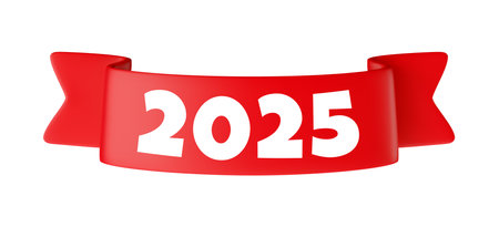 Vector cartoon 3d red ribbon with numbers 2025, realistic 3d design element for graduation design,...