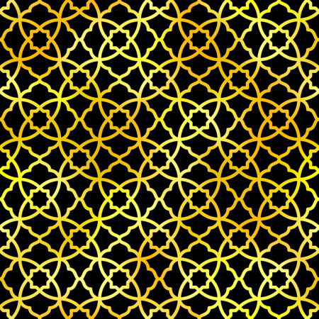 Gold Arabic style seamless pattern. Vector golden oriental ornament on black background. Oriental traditional texture for backgrounds, wallpapers, textile patterns, decorationのイラスト素材