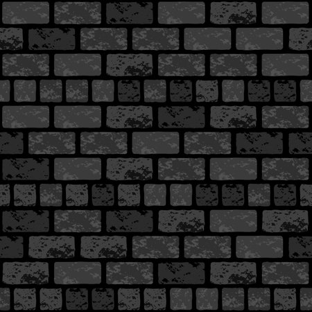 Vector black brick wall seamless pattern. Flat dark wall texture background. Black common brick bond, textured brickwork for print, paper, design, decor, photo background, wallpaperのイラスト素材