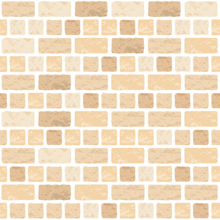 Realistic Vector brick wall seamless pattern. Flat yellow wall texture. Simple grunge English brick bond, textured light brown brick background for print, paper, design, decor, stone background.のイラスト素材