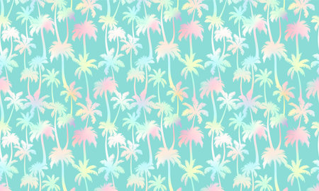 Palm trees pattern horizontal background. Vector holographic tropical jungle texture on green background. Abstract gradient palm silhouettes summer print for decor, exotic wallpapers.のイラスト素材