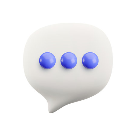 Vector cartoon minimal 3d white speech bubble pin. Realistic render of chat messaging, typing in a chat concept, text comment in social media, dialogue talking balloon with dots, online support icon.のイラスト素材