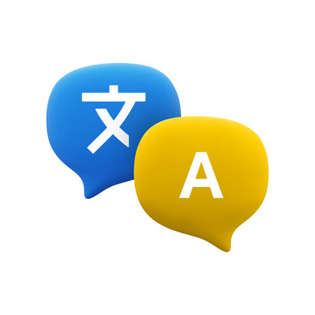 Vector cartoon 3d translation icon. Minimal realistic 3d speech bubbles with english and Chinese language translation signs. Translate message dialog design element for mobile app, web, study service.のイラスト素材