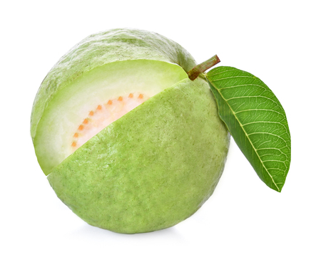 Guava fruit with leaves isolated on the white background.の写真素材