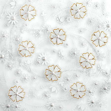 The background paper volume. 3d paper. Carved floral ornaments.の写真素材