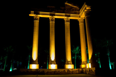 greek roman columns in a hotel complex in antalya turkeyの写真素材