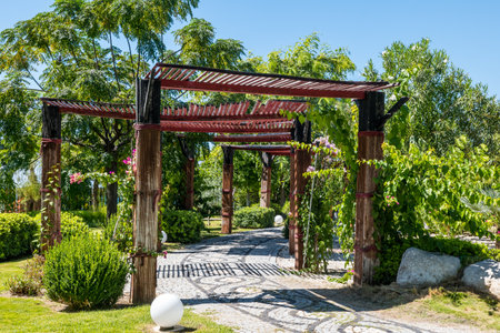 traditional buildings in a Japanese gardenの写真素材